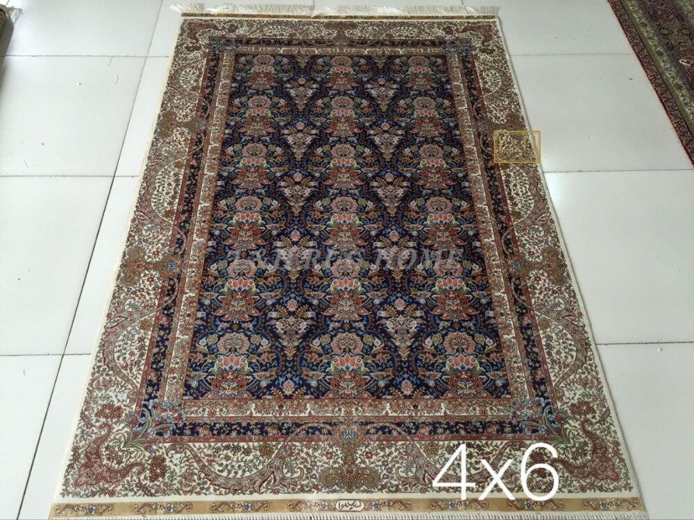 Free shipping 4'X6' 230 Line Handmade Silk Oriental Persian Rug hand Knotted silk carpet for home decoration