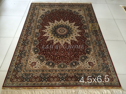 Free shipping 4.5' x 6.5' 230 Line Hand woven Silk Oriental Persian carpet Silk Rug medallion handmade