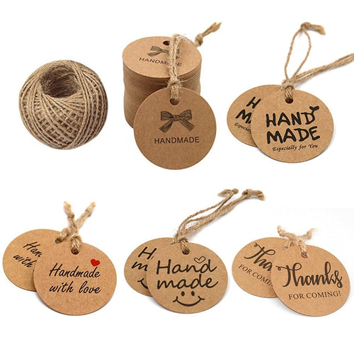 100PCS Thanks for Coming Handmade Gift Tag DIY Wedding Party Decoration Wrapped gift Natural Jute Twine Kraft Paper Bottle Label