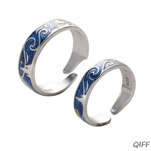 Laden Sie das Bild in den Galerie-Viewer, S925 Silver Plated Van Gogh Starry Sky Open Lover Rings Band Romantic Jewelry