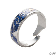 Laden Sie das Bild in den Galerie-Viewer, S925 Silver Plated Van Gogh Starry Sky Open Lover Rings Band Romantic Jewelry