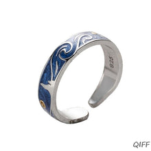 Laden Sie das Bild in den Galerie-Viewer, S925 Silver Plated Van Gogh Starry Sky Open Lover Rings Band Romantic Jewelry