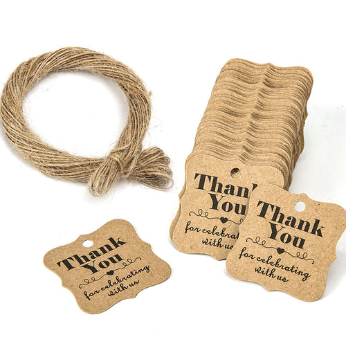 100pcs Wedding Decoration Rustic Wrap Gift Packing String Party Decoration ChristmasPaper Gift Tags Thank You for Celebrating