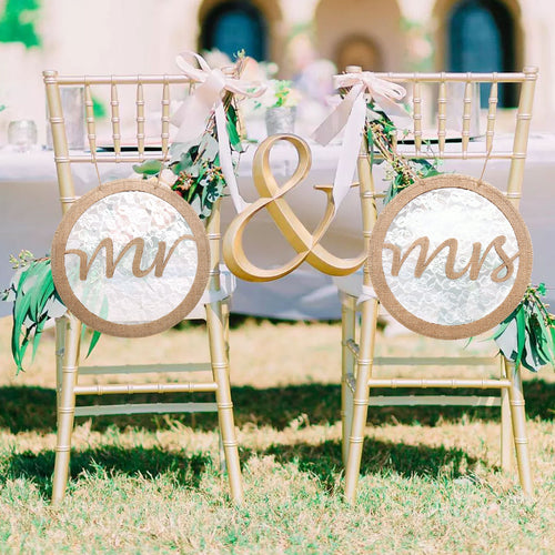 1Pair Mr Mrs Wedding Chair Decor Burlap Lace Chair Banner Wedding Chair Decorations