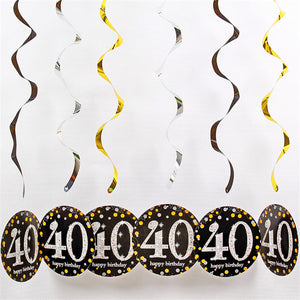 6pcs PVC Spiral Happy Birthday Swirl 18 21 30 40 50 60 70 Years Old Hanging Ornaments Birthday Party Decorations Birthday Decor