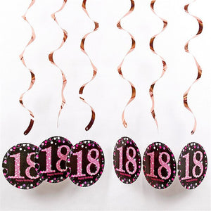 6pcs PVC Spiral Happy Birthday Swirl 18 21 30 40 50 60 70 Years Old Hanging Ornaments Birthday Party Decorations Birthday Decor