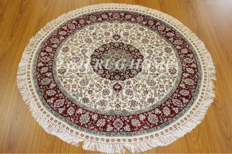 Free shipping 300 Line 4'x4'(120x120cm) Round Hand-knotted Silk Oriental Persian Rug, handmade silk carpet, high grade