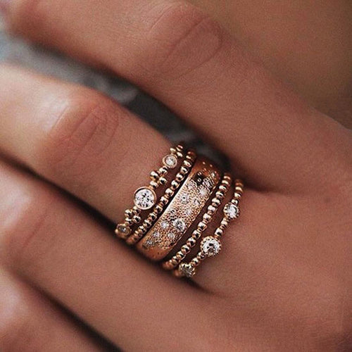 5Pcs\set Cute Chic Style Bright Rhinestone Midi Ring Knuckle Finger Rings Joint Rings set for women