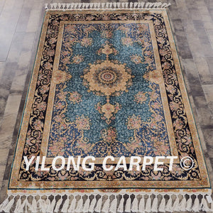 Yilong 4'x6' Hand Knotted Persian Rugs Iran Oriental Medallion Silk Carpet (YWX062A4x6)