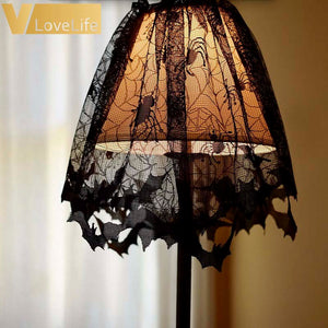 Halloween Decoration Lamp Shades 60x20inch Multifunction Black Lace Spider Web Fireplace Mantle Scarf Landshade Topper