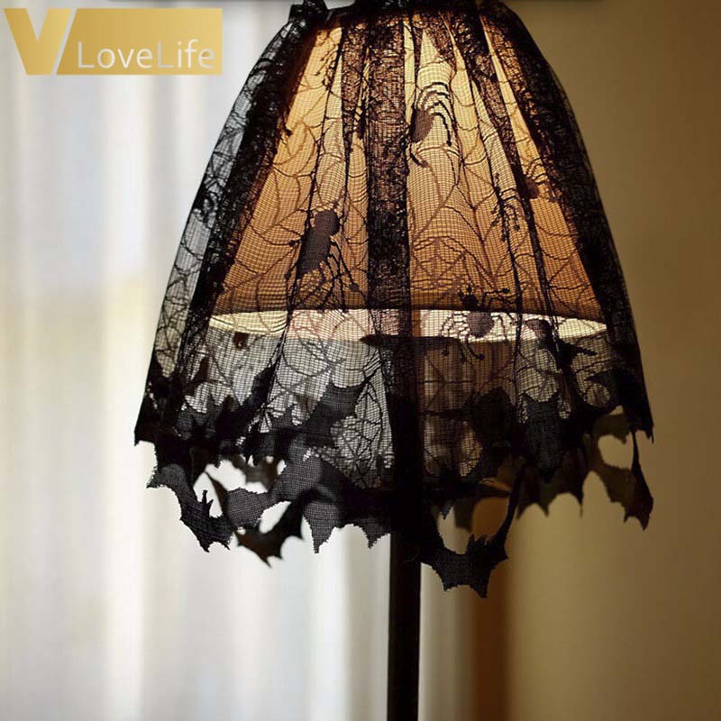 Halloween Decoration Lamp Shades 60x20inch Multifunction Black Lace Spider Web Fireplace Mantle Scarf Landshade Topper